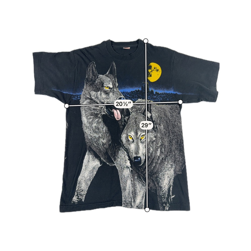 Vintage Wolf Moon Graphic T-Shirt AOP Single Stitch Large Black USA - Picture 8 of 9